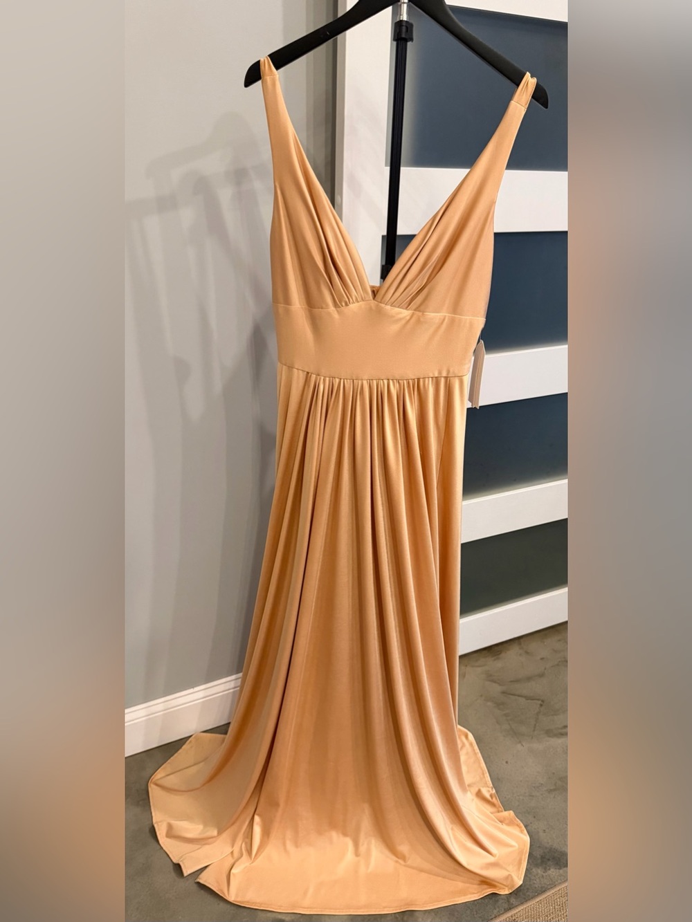 Plunge V-Neck Prom Gown in Peach